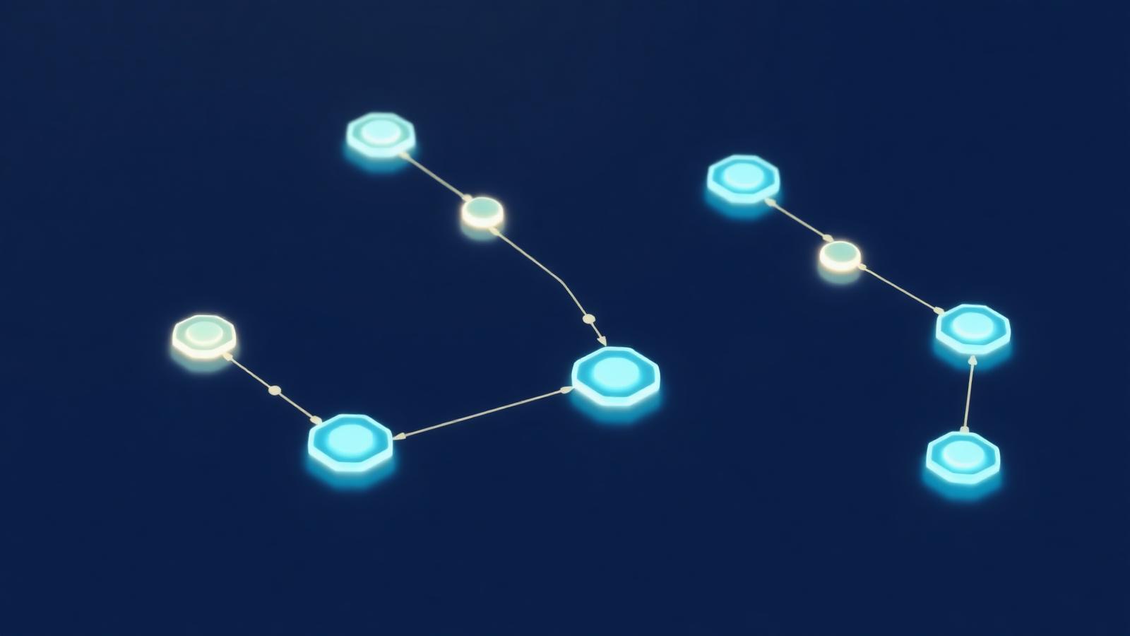 Isometric network of glowing nodes representing an autonomous AI agent workflow