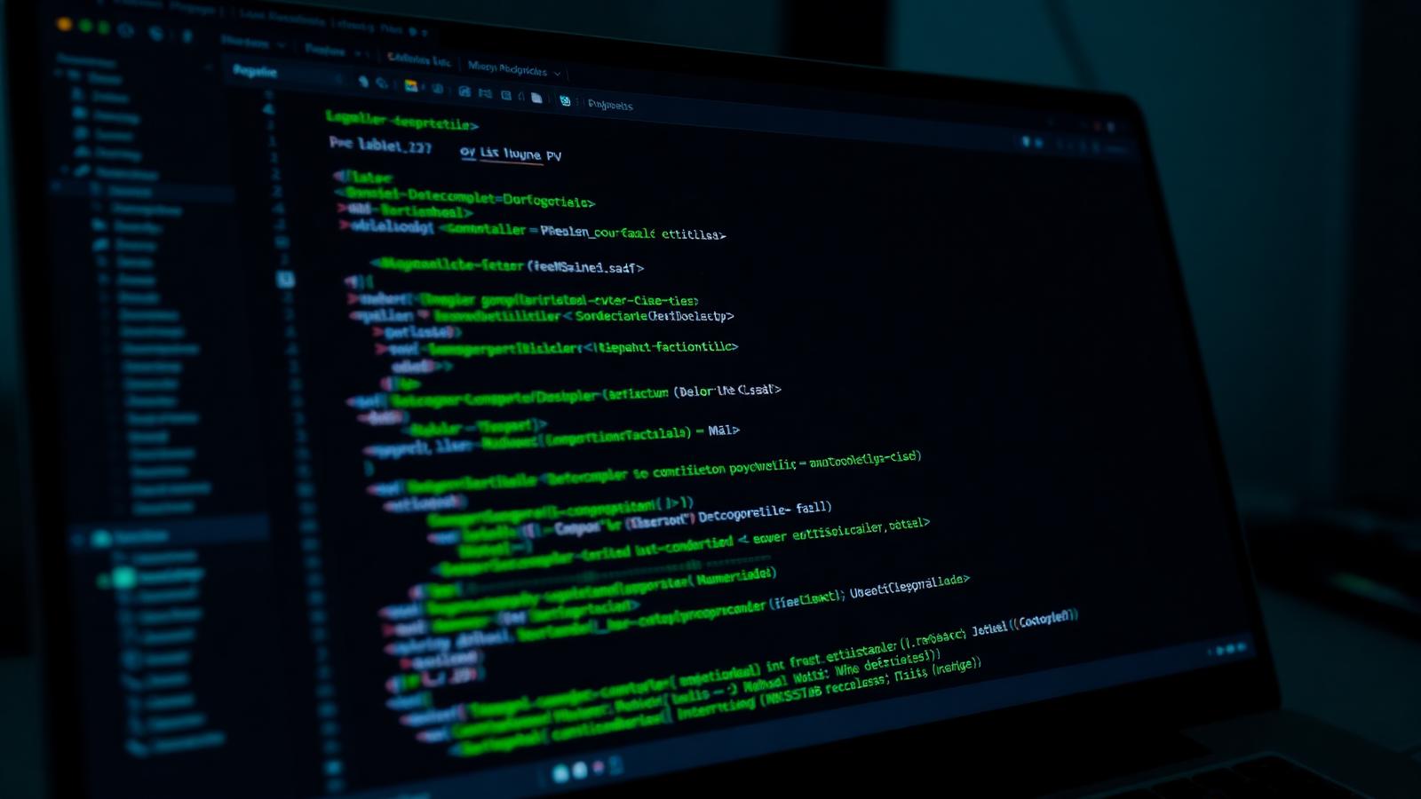 Dark code editor screen showing AI assisted code suggestions for developers