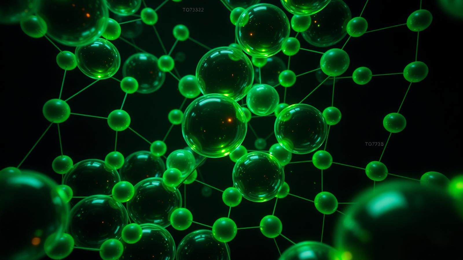 Glowing green high-dimensional sphere-packing lattice of translucent spheres on a black background, representing OpenAI Astra's new sphere-packing bounds